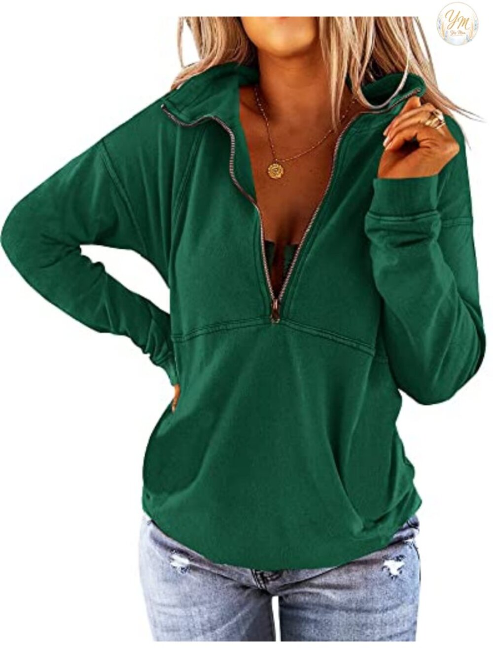 Women's Half Zip Lapel Collar Loose Fit Sweatshirt Casual Pullover Top